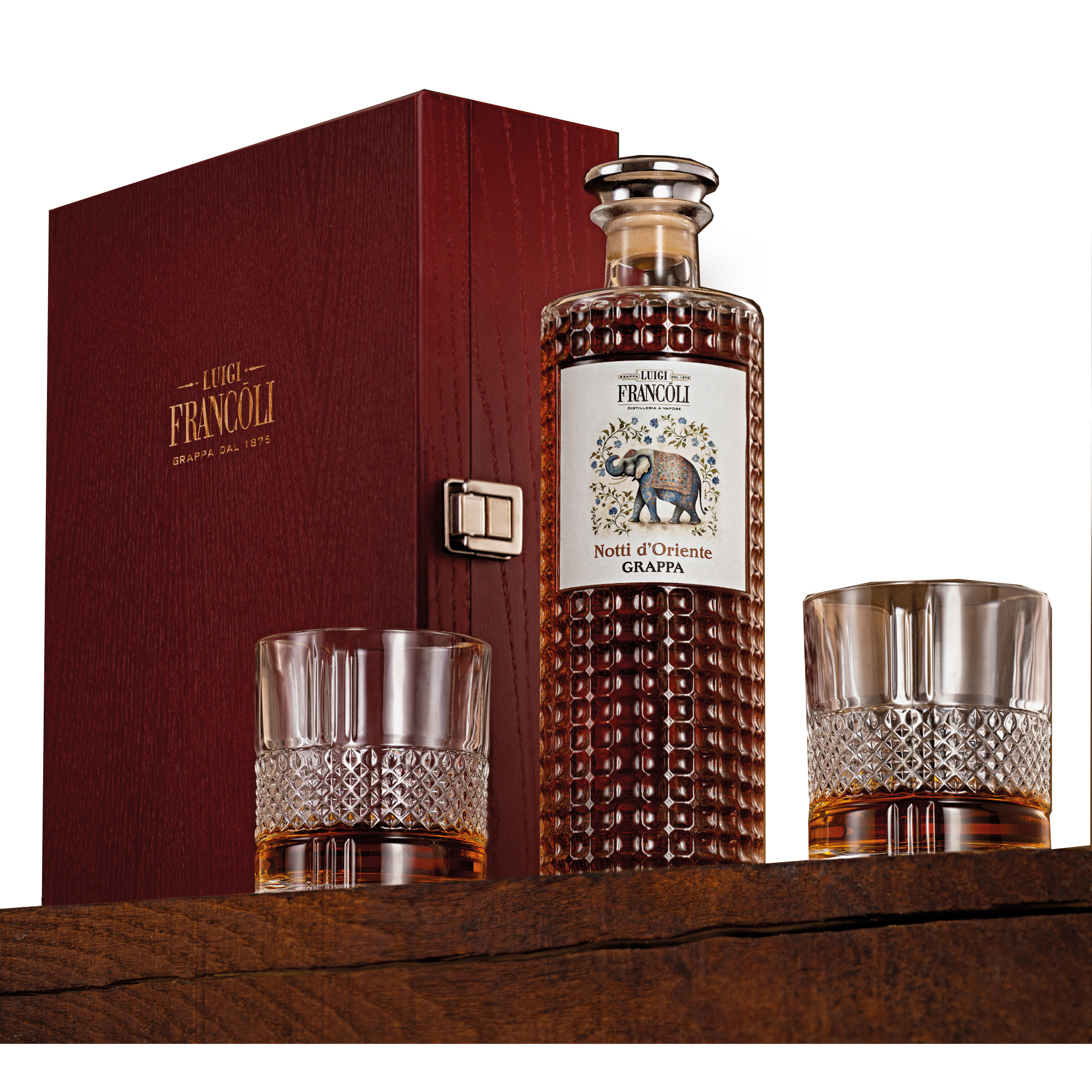 francoli grappa riserva notti d'oriente piu bicchieri gift box-enoteca san lorenzo riccione